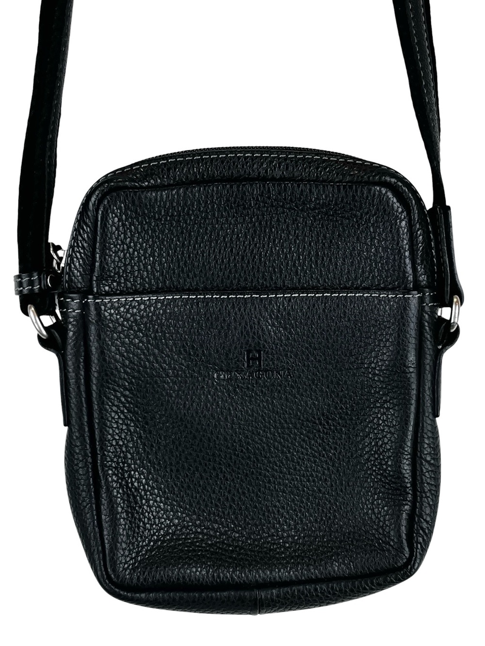 Hexagona Paris Black Pebbled Leather Crossbody Bag